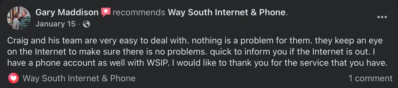review from Gary about Way South